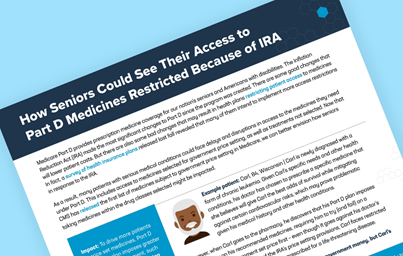 Teaser image showing the top of a PDF fact sheet with the text How Seniors Could See Their Access to Part D Medicines Restricted Because of IRA showing