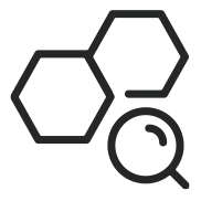 line icon of a magnifying glass inspecting two hexagons