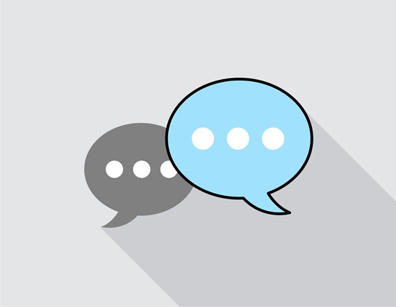 Graphic of two speech bubbles with three dots in each