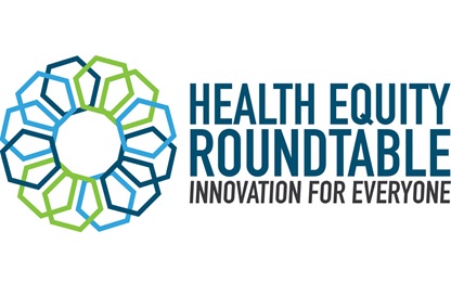 The logo of the PhRMA Health Equity Roundtable, displaying the text of the name of the organization, and the slogan Innovation For Everyone