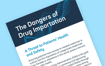 Teaser image of PhRMA's pocket card on the dangers on drug importation