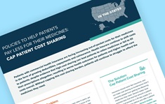 Teaser image for fact sheet, titled "Policies to Help Patients Pay Less for their medicines: cap patient cost sharing"