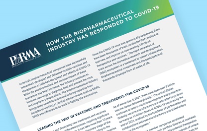A graphic of PhRMA's fact sheet "How the Biopharmaceutical Industry Has Responded to COVID-19"