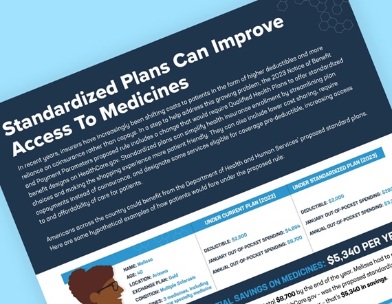 Teaser image of PhRMA's fact sheet on how standardized plans can improve access to medicines