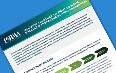 A teaser image of PhRMA's COVID-19 Vaccine Manufacturing Collaborations fact sheet