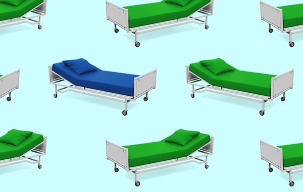 clip art of green colored hospital beds and one blue hospital bed