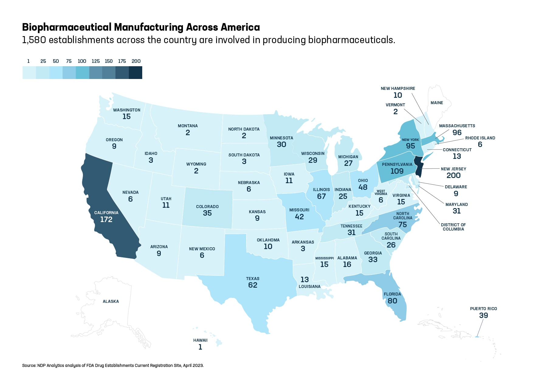 Map showing Biopharmaceutical Manufacturing Across America