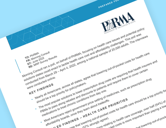 A teaser image of Morning Consult's memo to PhRMA regarding a new poll highlighting potential solutions states can enact to tackle health care costs and affordability challenges