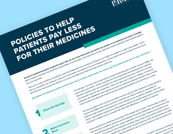 Teaser image for fact sheet, an overview of five Policies to Help Patients Pay Less for Their Medicines