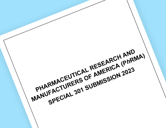 Teaser image showing the title page of PhRMA's Special 301 Submission for 2023